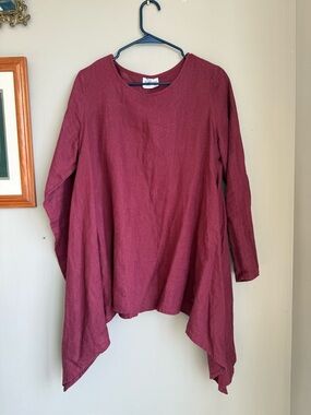 Handmade Relaxed Asymmetric linen Tunic Top - Burgundy
